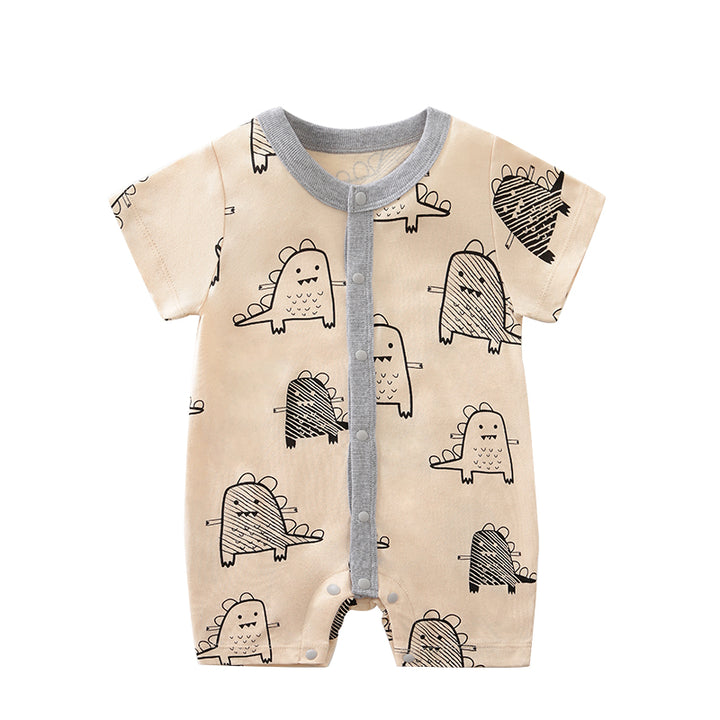 Infant Boys Beige Conversational Printed Cotton Rompers