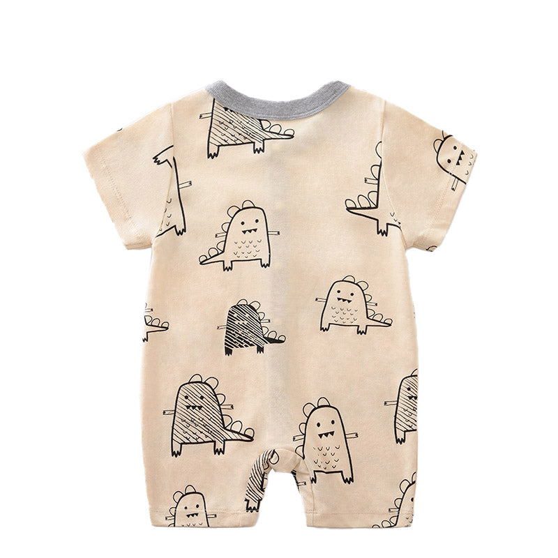 Infant Boys Beige Conversational Printed Cotton Rompers