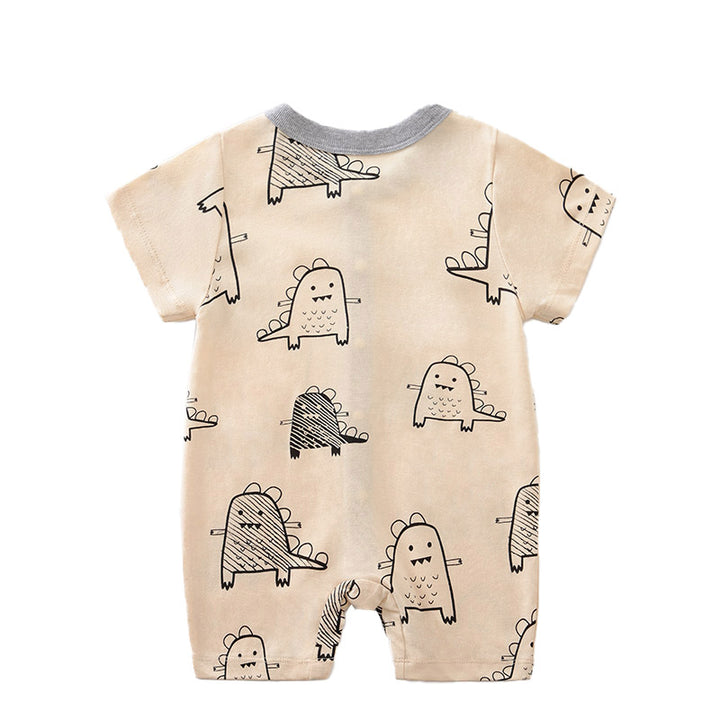 Infant Boys Beige Conversational Printed Cotton Rompers