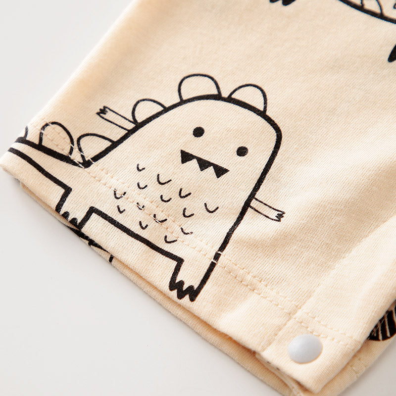 Infant Boys Beige Conversational Printed Cotton Rompers