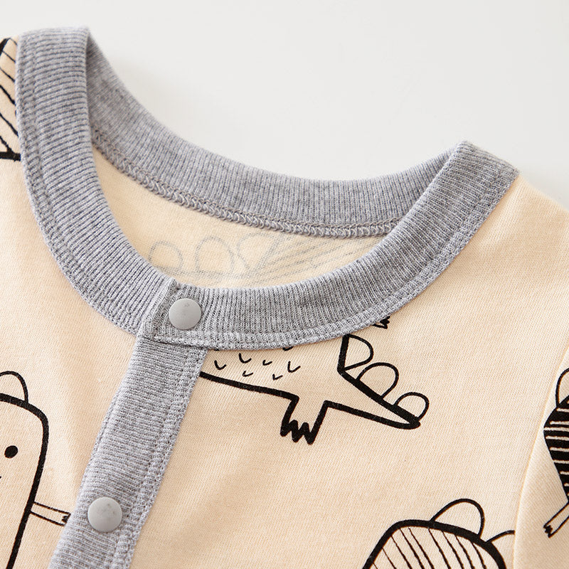 Infant Boys Beige Conversational Printed Cotton Rompers