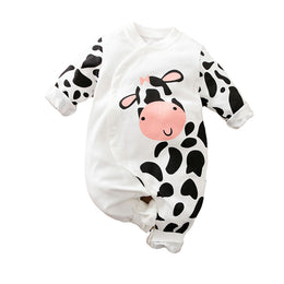 Infant White Graphic Printed Cotton Rompers