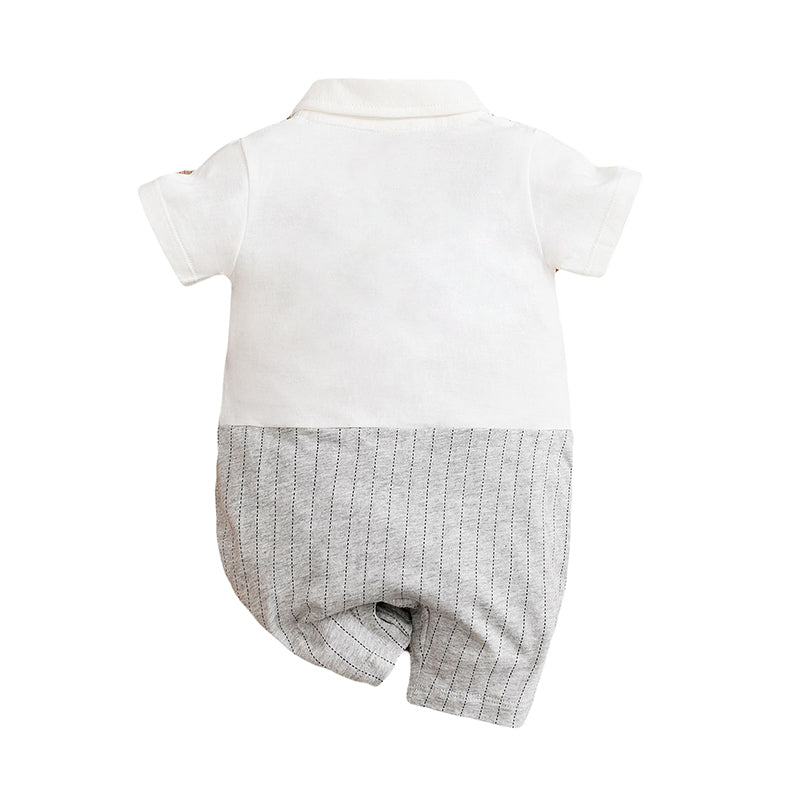 Infant Boys Grey & White Striped Cotton Rompers