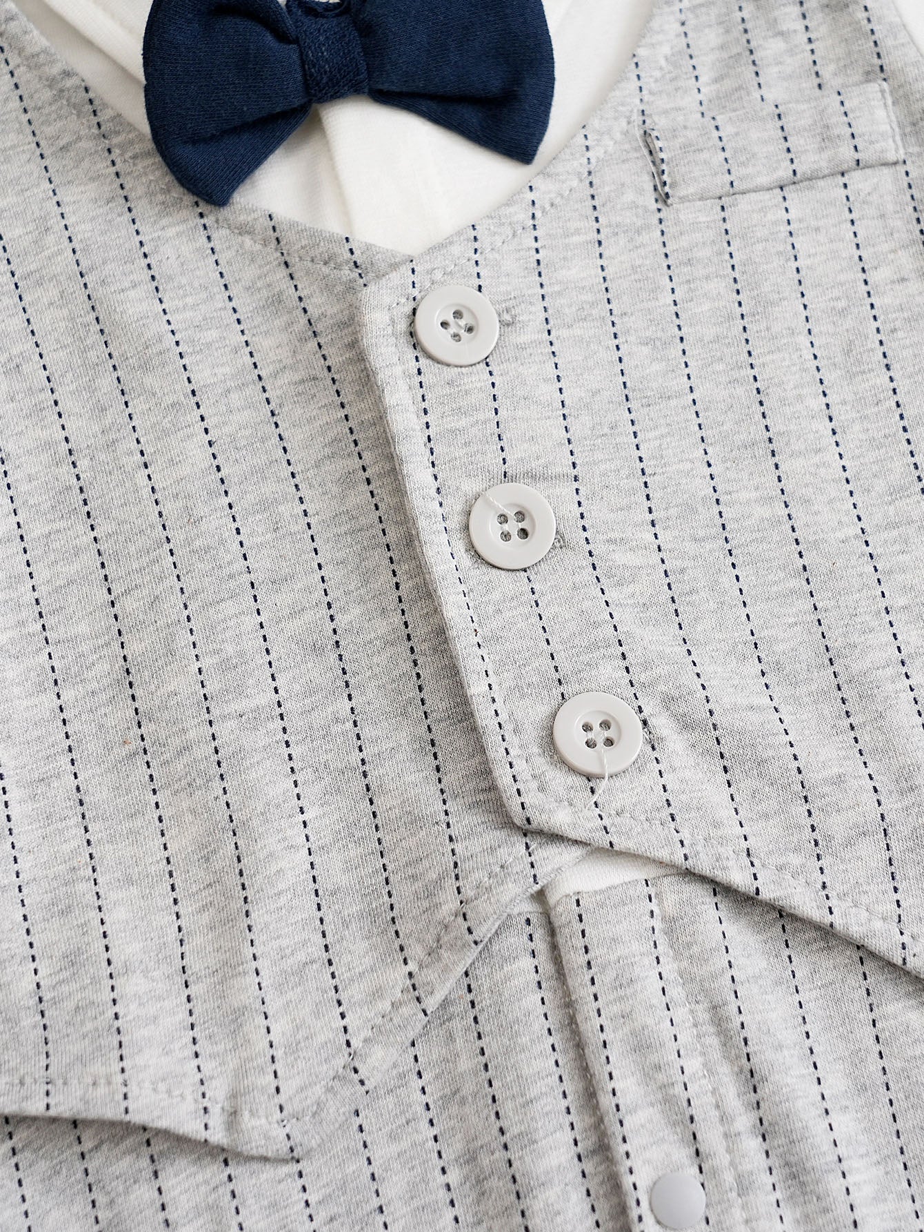 Infant Boys Grey & White Striped Cotton Rompers