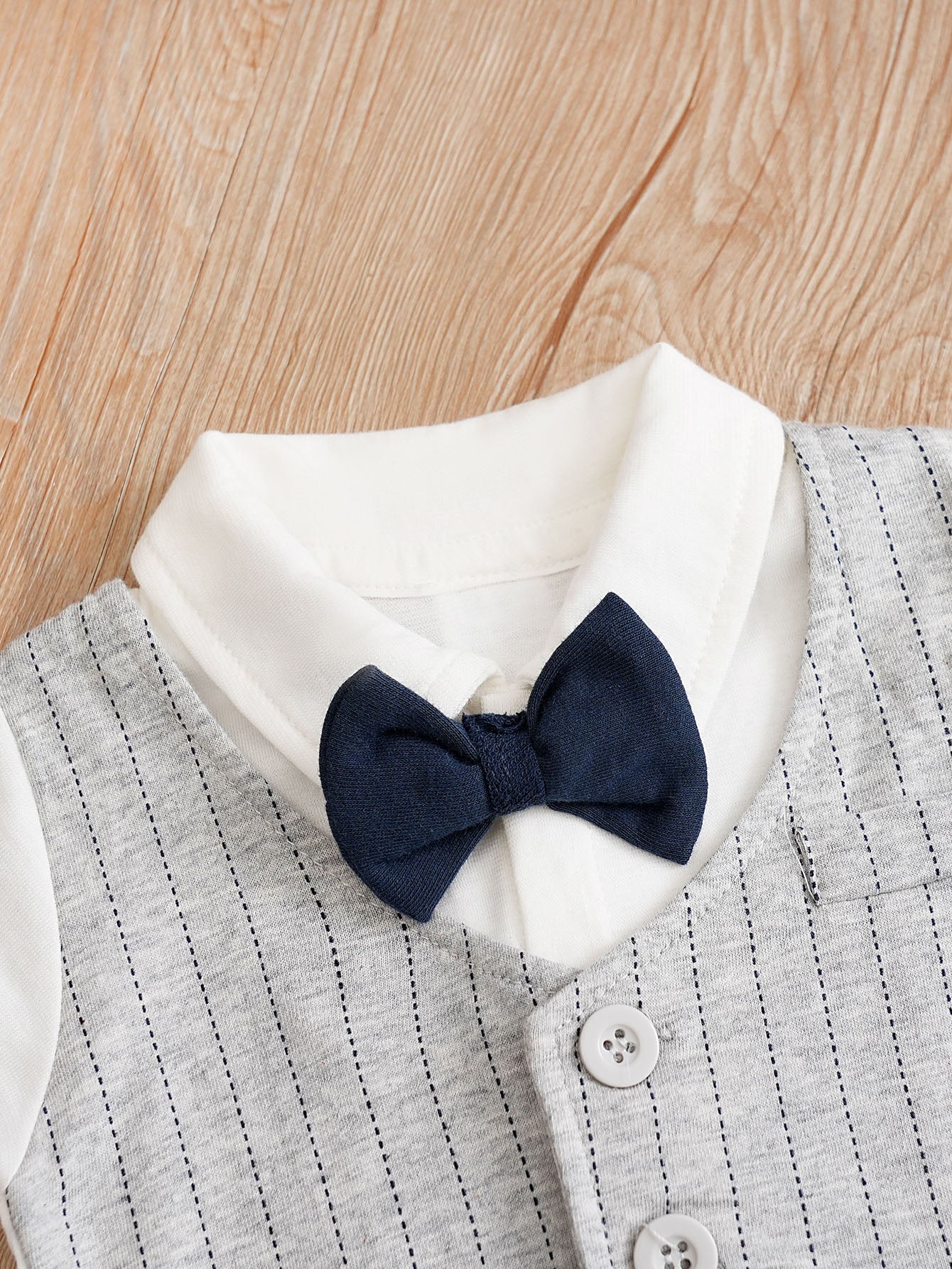 Infant Boys Grey & White Striped Cotton Rompers