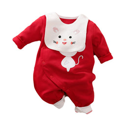 Infant Red Girls Printed Cotton Rompers