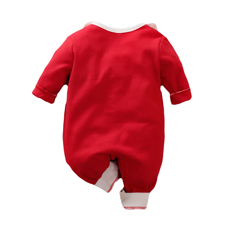 Infant Red Girls Printed Cotton Rompers