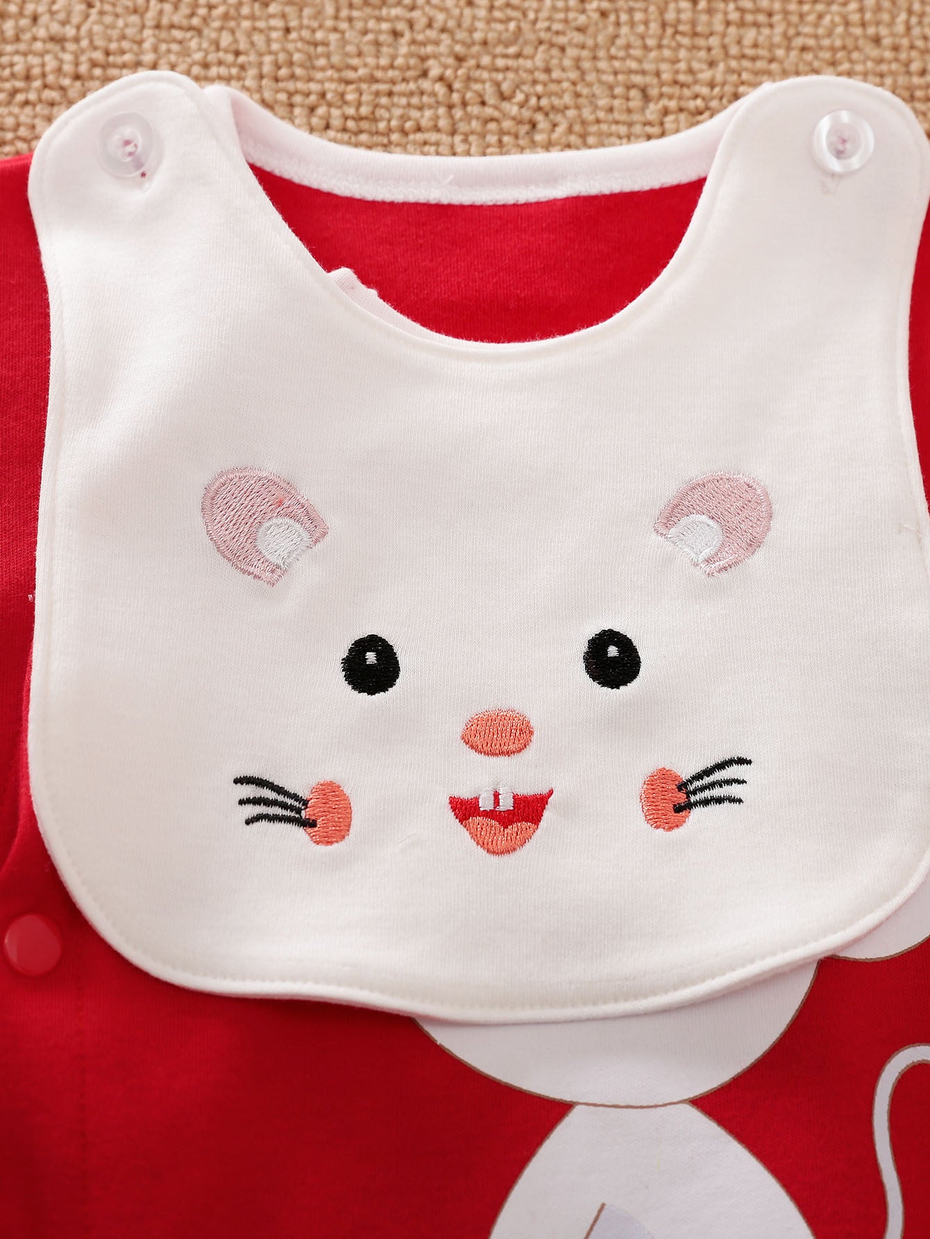 Infant Red Girls Printed Cotton Rompers