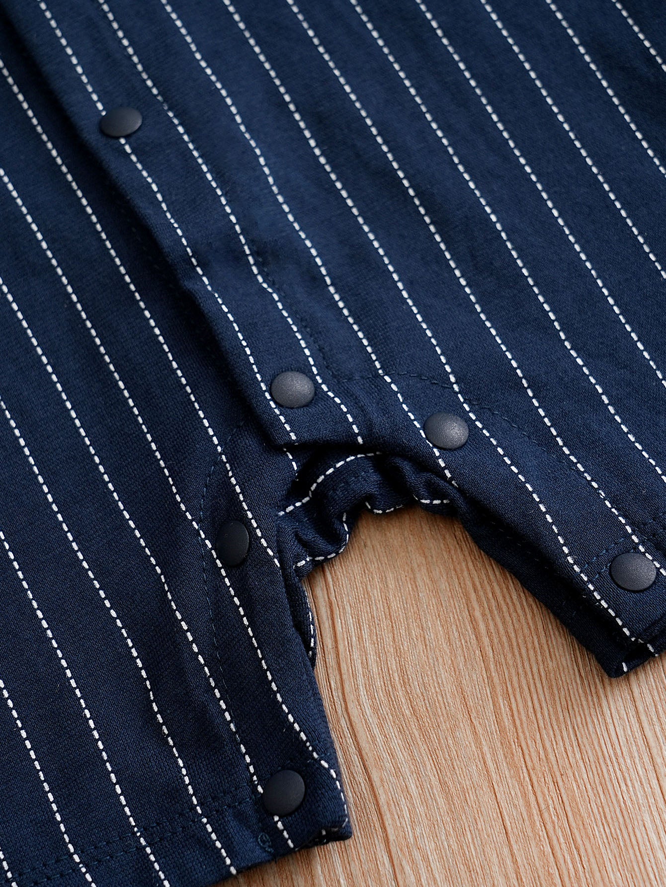 Infant Boys Navy Blue Striped Spread Collar Pure Cotton Rompers