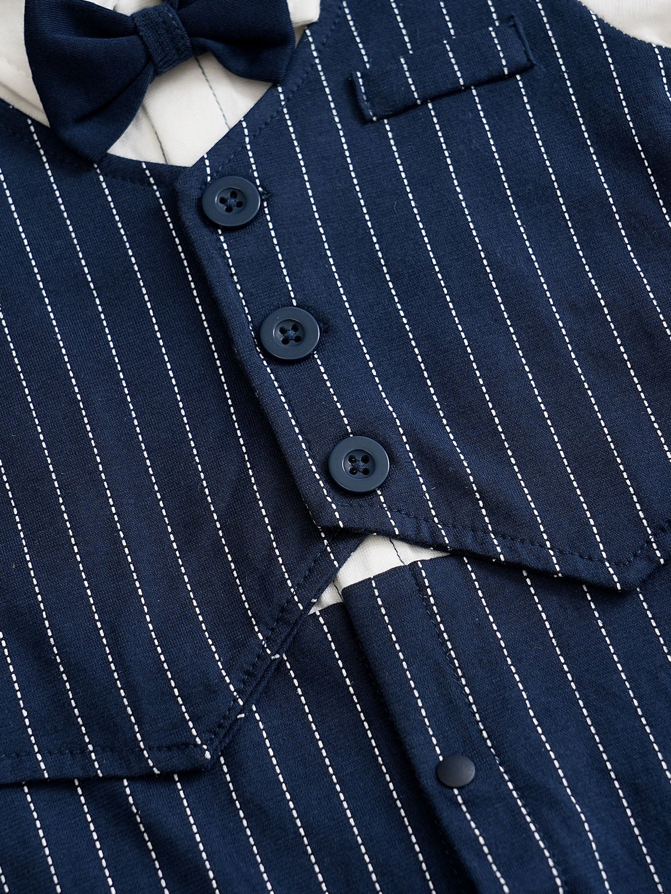 Infant Boys Navy Blue Striped Spread Collar Pure Cotton Rompers