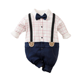 Infant Boys Checked Pure Cotton Rompers