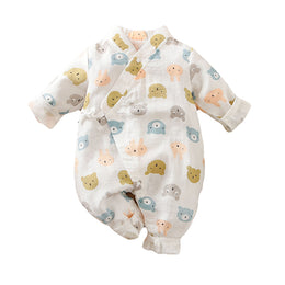 Infant Boys White Conversational Printed Cotton Rompers