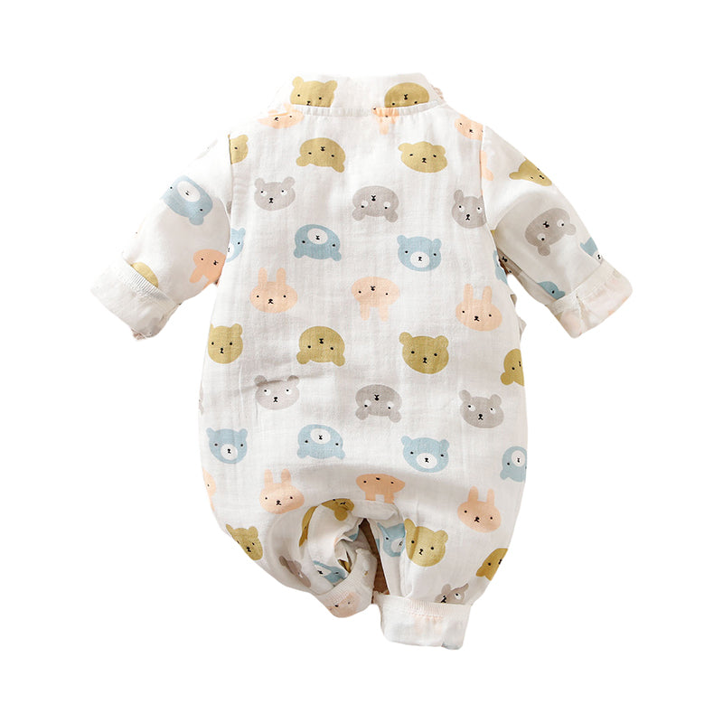 Infant Boys White Conversational Printed Cotton Rompers