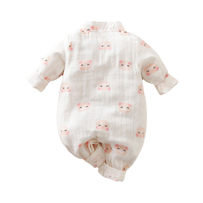 Infant Girls White Printed Pure Cotton Romper