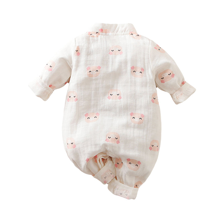 Infant Girls White Printed Pure Cotton Romper