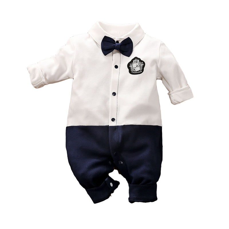 Infant Boys Colourblocked Shirt Collar Cotton Rompers