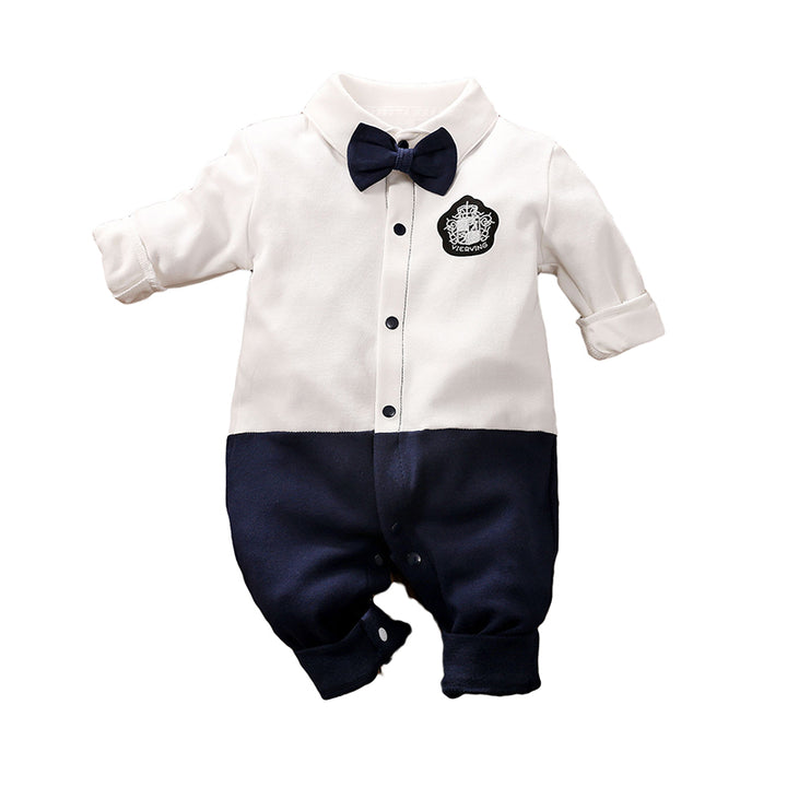 Infant Boys Colourblocked Shirt Collar Cotton Rompers