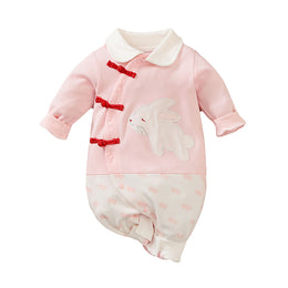 Infants Girls Pink Graphic Printed Cotton Rompers