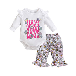 Girls White & Pink Typography Printed Ruffled Pure Cotton Leotard & Capris