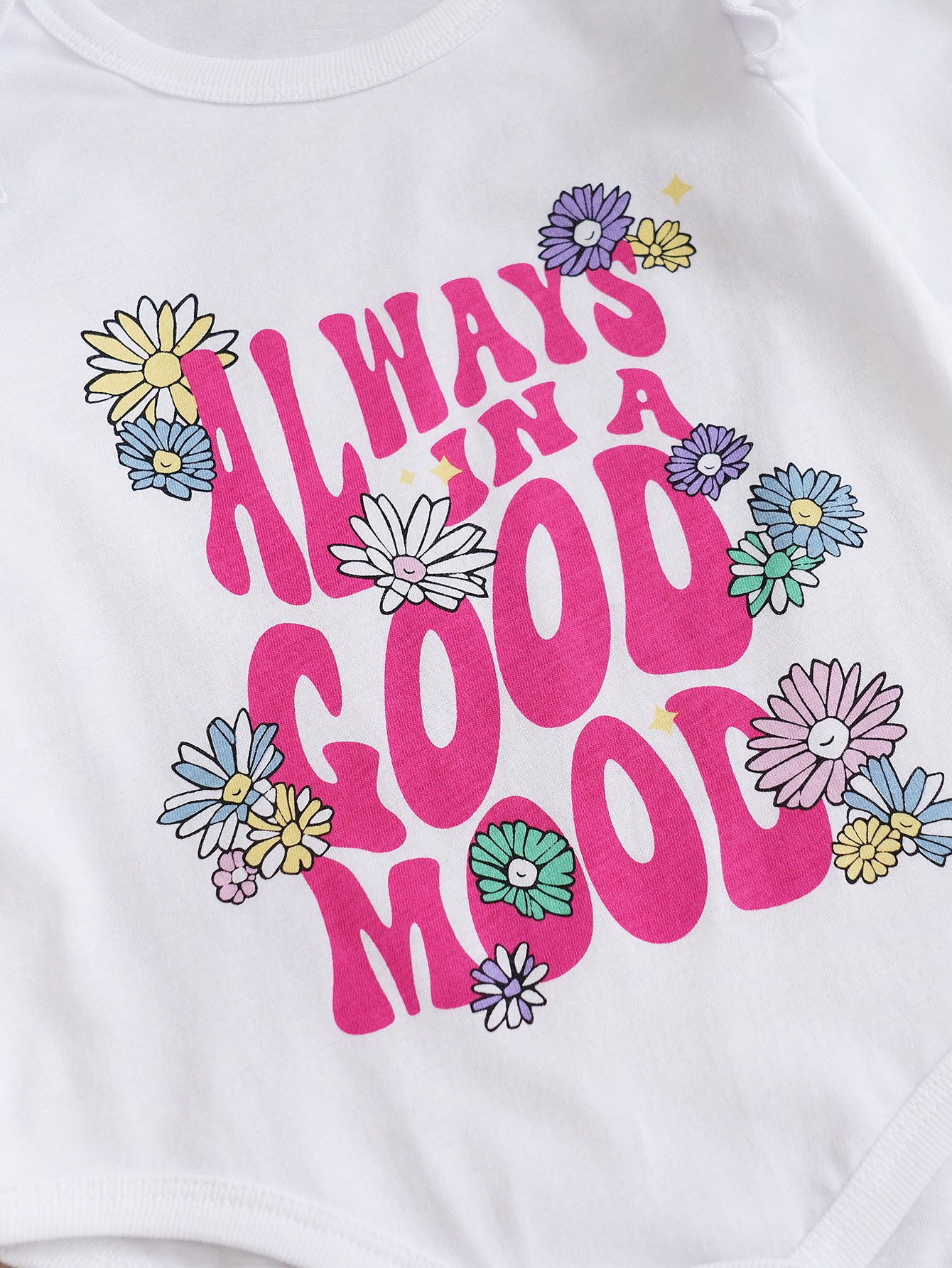 Girls White & Pink Typography Printed Ruffled Pure Cotton Leotard & Capris