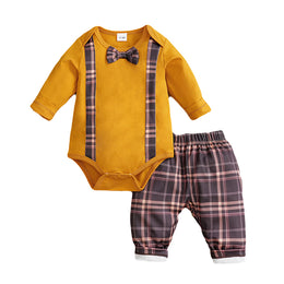 Boys Yellow Round Neck Pure Cotton Leotard With Capris