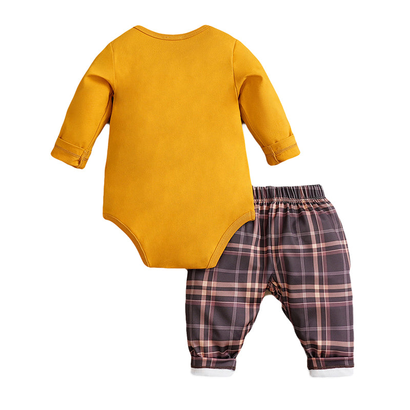 Boys Yellow Round Neck Pure Cotton Leotard With Capris