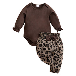 Infant Girls Brown Pure Cotton Top with Pyjamas