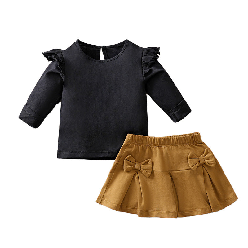 Girls Round Neck Pure Cotton Top with Skirt