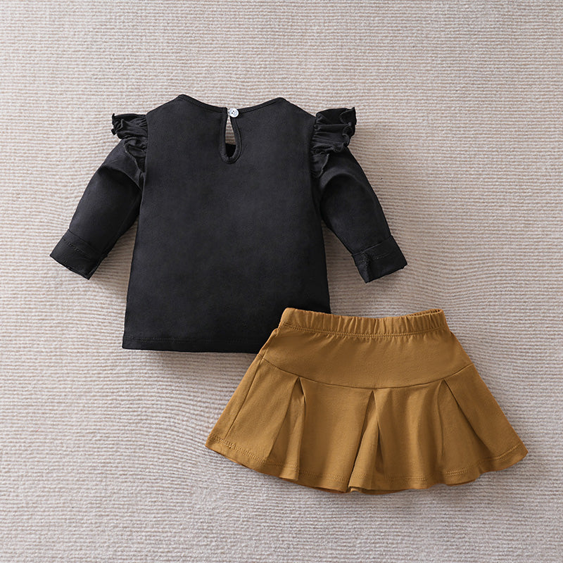 Girls Round Neck Pure Cotton Top with Skirt
