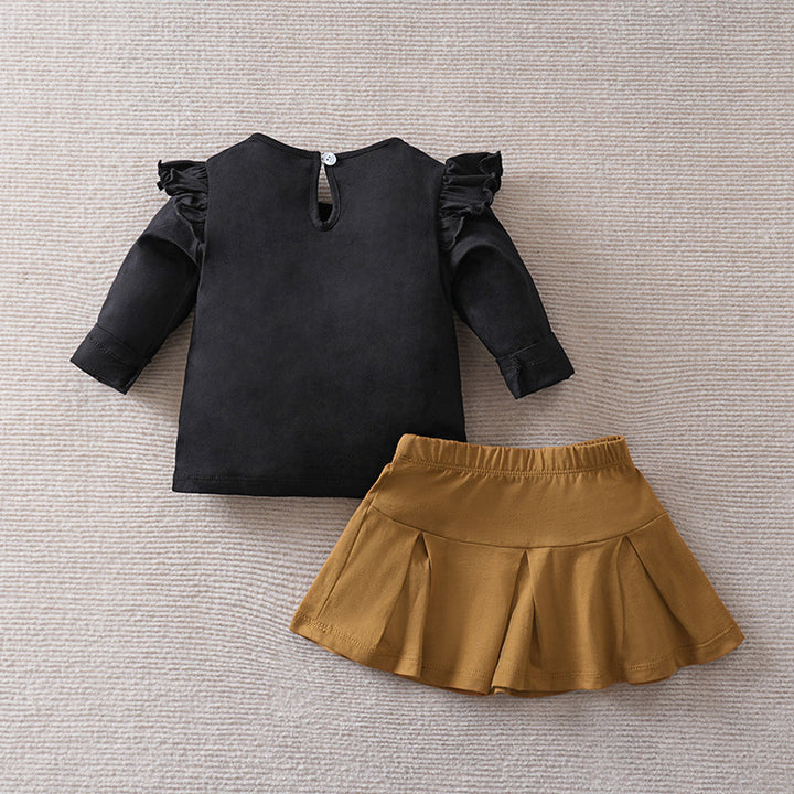 Girls Round Neck Pure Cotton Top with Skirt