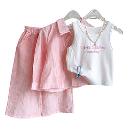 Girls Self Design Top with Shirt & Palazzos