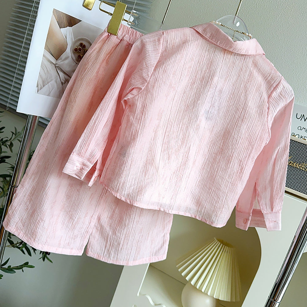 Girls Self Design Top with Shirt & Palazzos