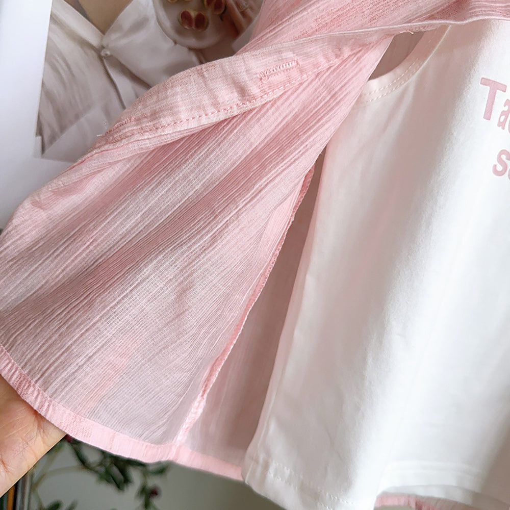 Girls Self Design Top with Shirt & Palazzos