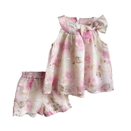 Girls Printed Sleeveless Top With Skirt