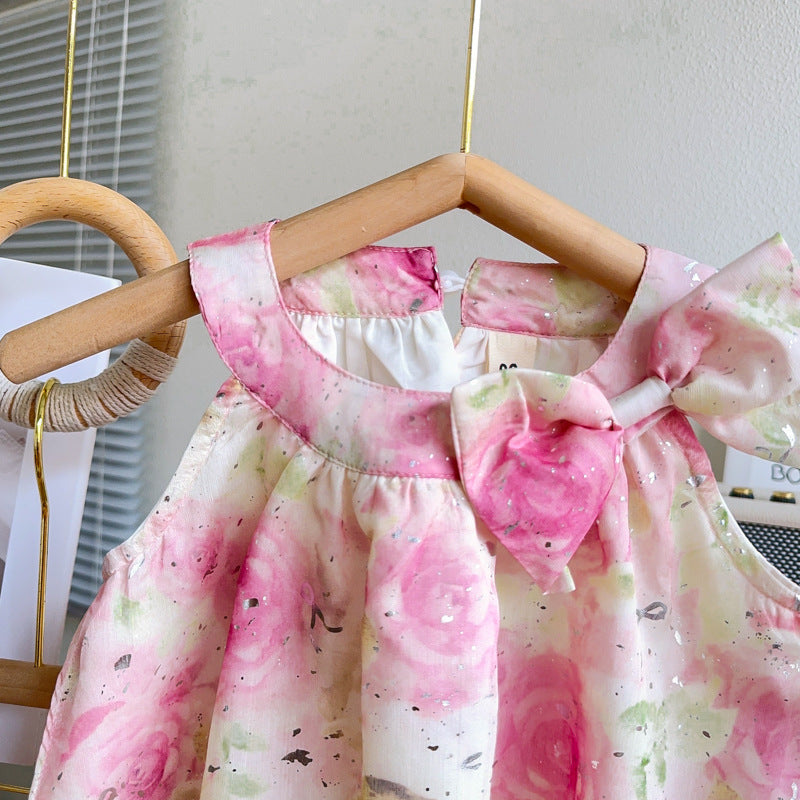 Girls Printed Sleeveless Top With Skirt