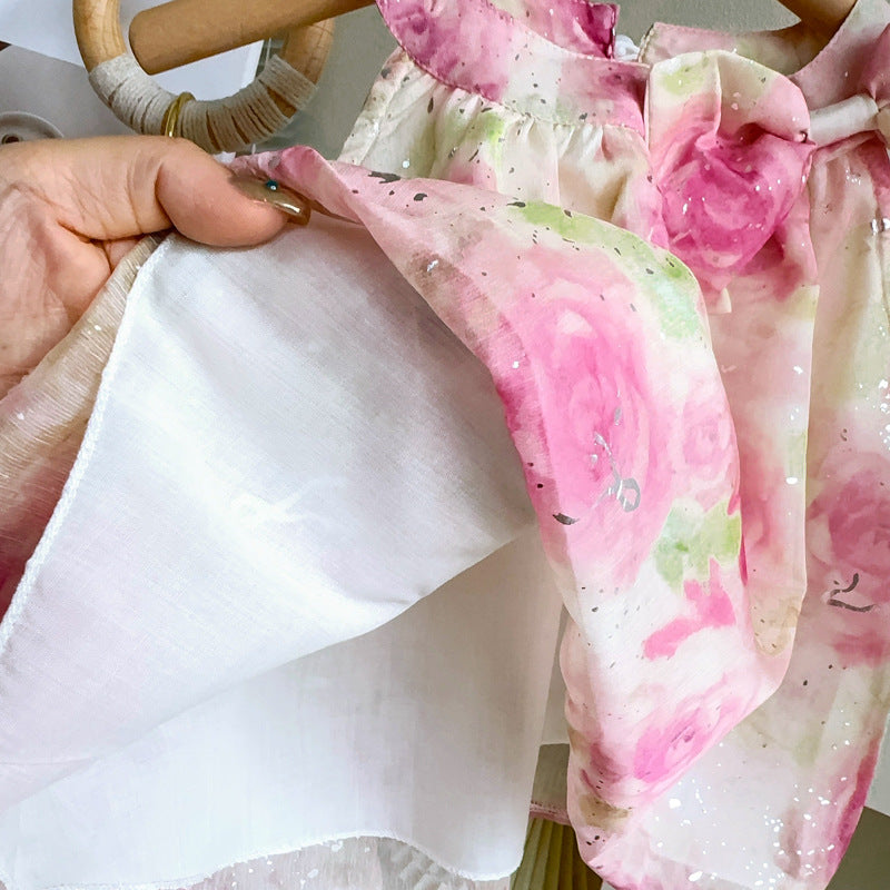 Girls Printed Sleeveless Top With Skirt