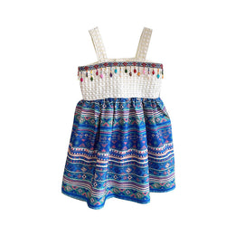 Girls Tribal Print Applique Fit & Flare Dress