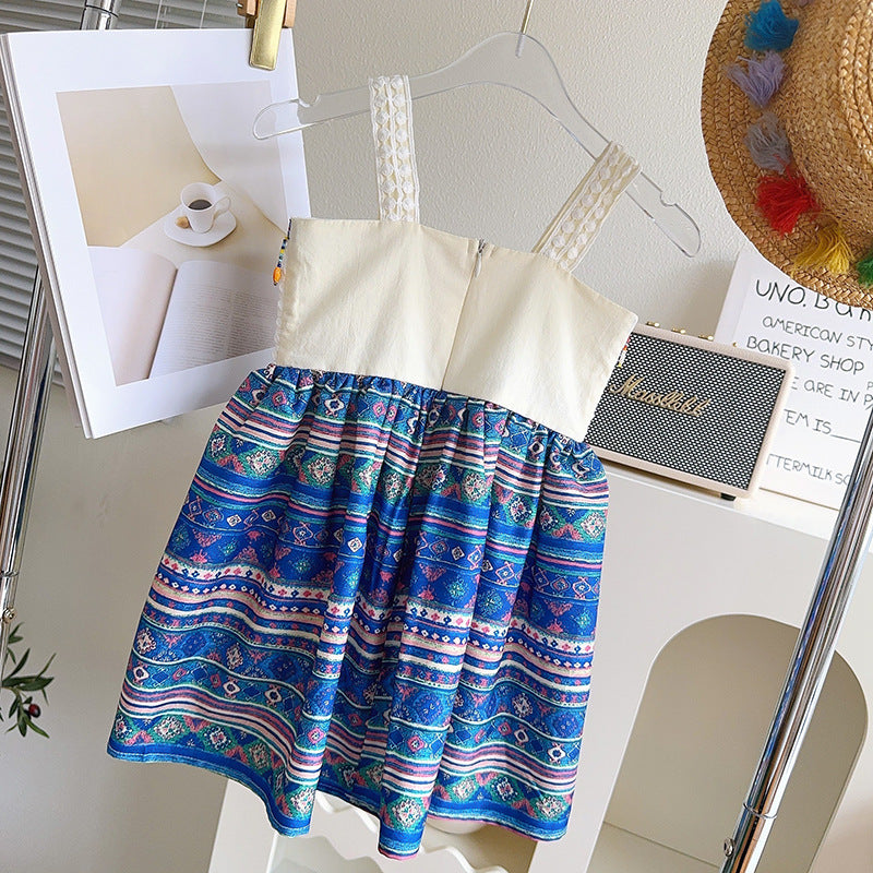 Girls Tribal Print Applique Fit & Flare Dress