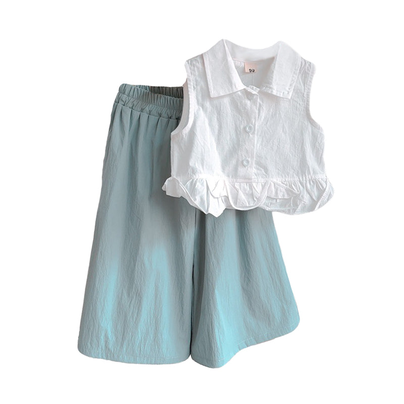 Girls Shirt Collar Organic Cotton Top With Trousers