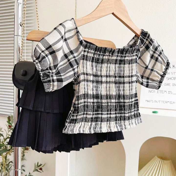 Checked Top and Skirt Set