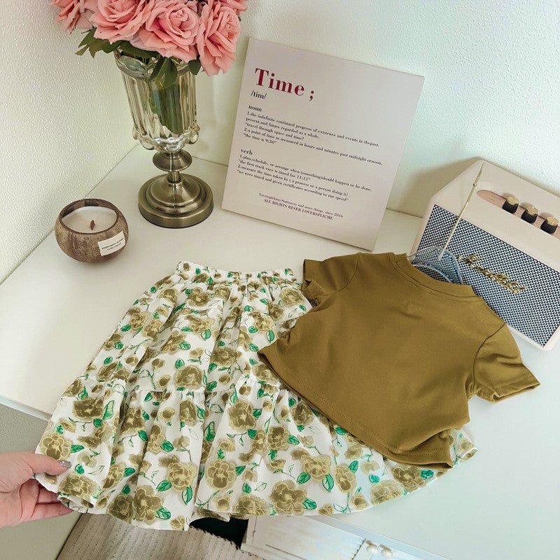 Solid Top and Skirt Set