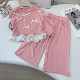 Girls Round Neck Sleeveless Top With Trousers