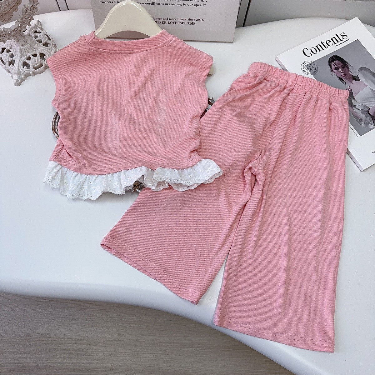 Girls Round Neck Sleeveless Top With Trousers