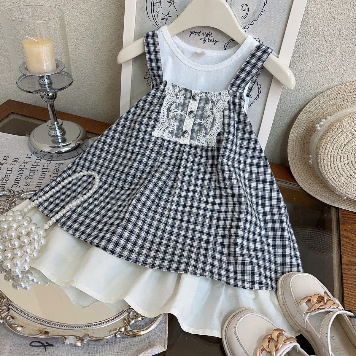 Girls Geometric Printed Sleeveless Pure Cotton Top With Skirt