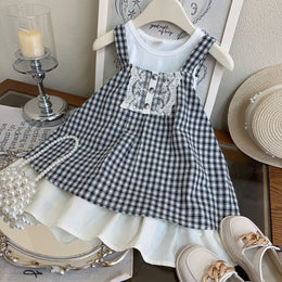 Girls Geometric Printed Sleeveless Pure Cotton Top With Skirt