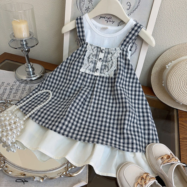 Girls Geometric Printed Sleeveless Pure Cotton Top With Skirt