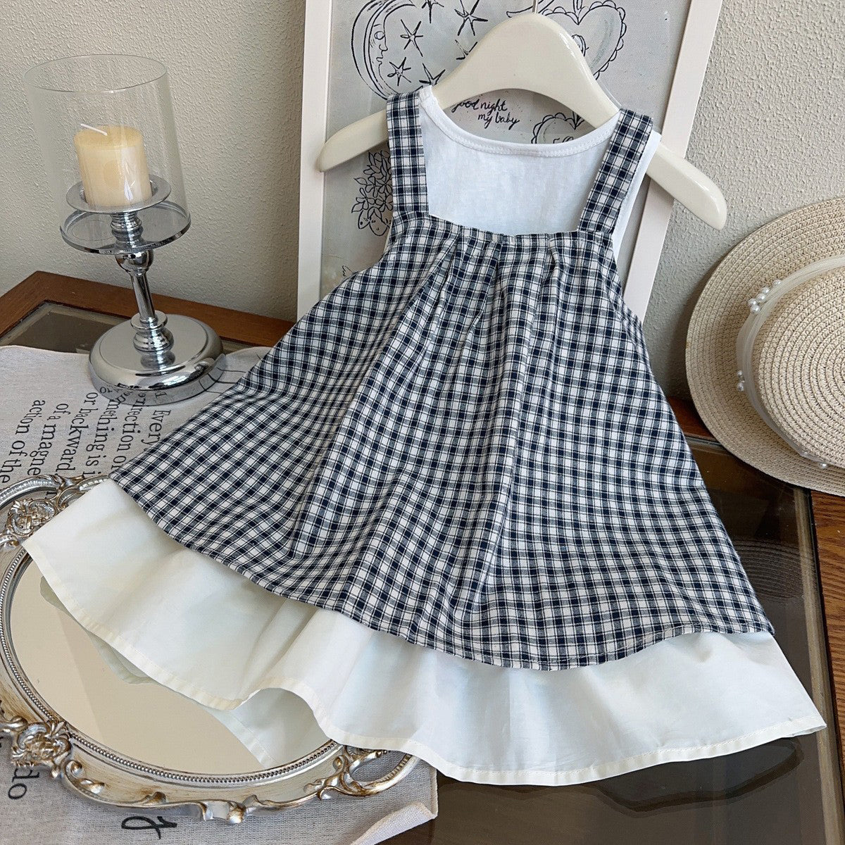 Girls Geometric Printed Sleeveless Pure Cotton Top With Skirt