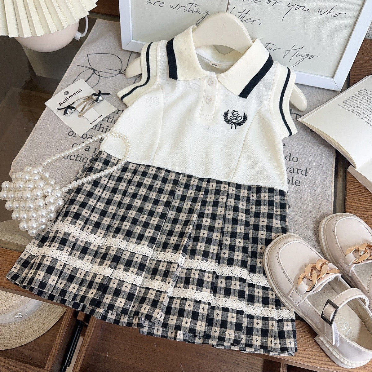 Girls Checked A-Line Midi Dress