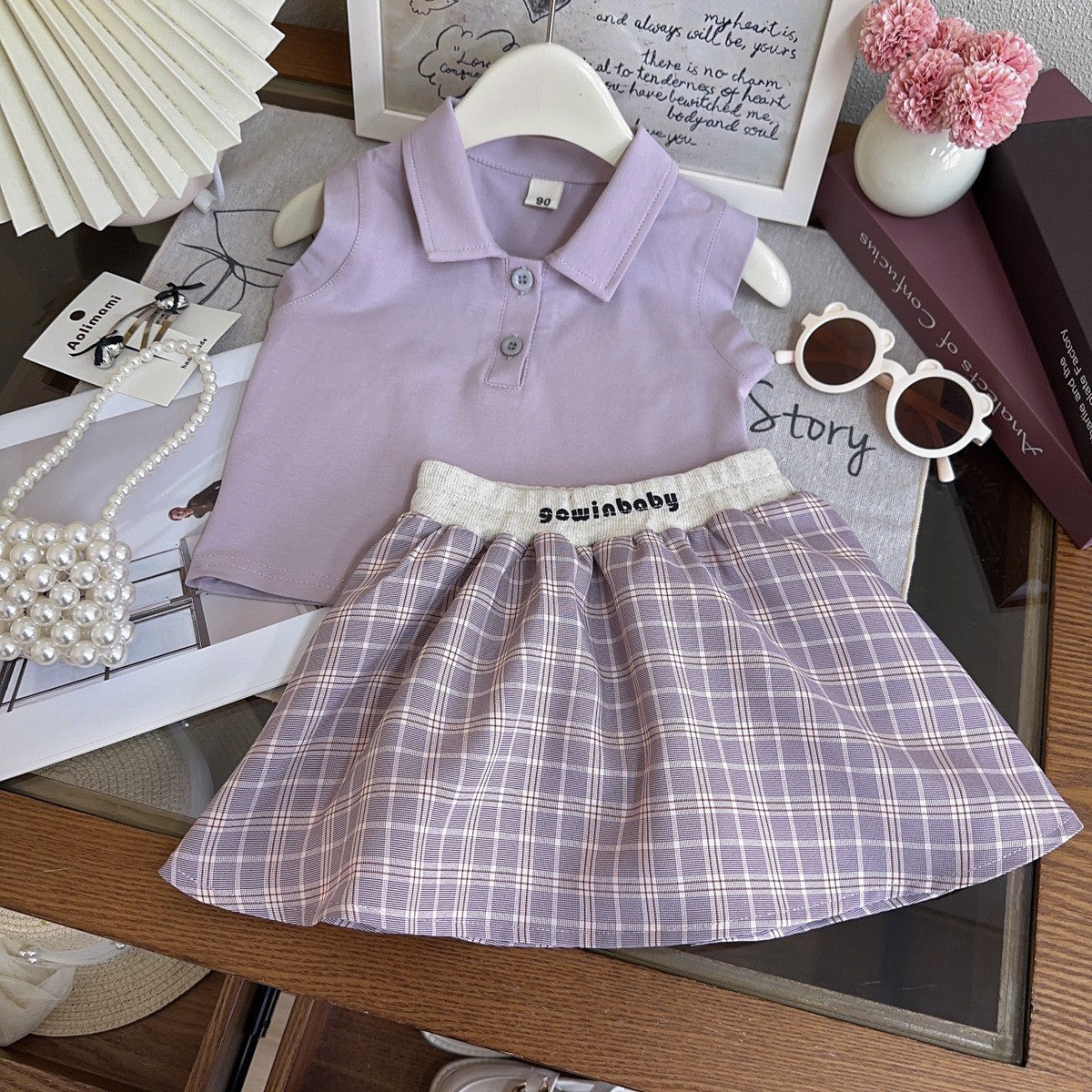 Girls Sleeveless Top With Skirt