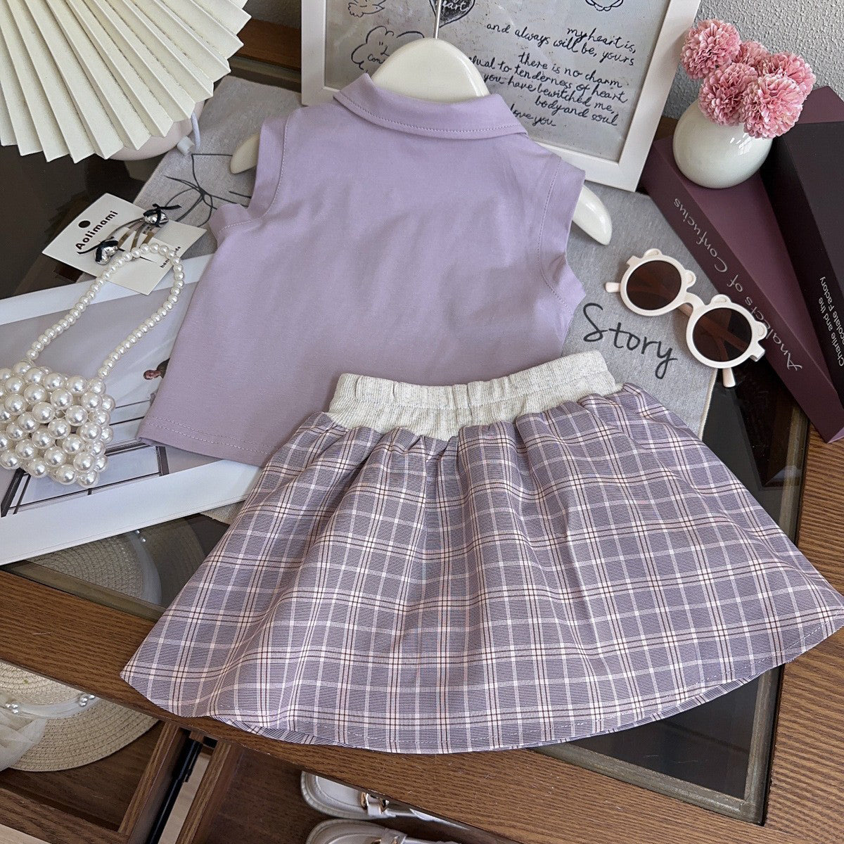 Girls Sleeveless Top With Skirt